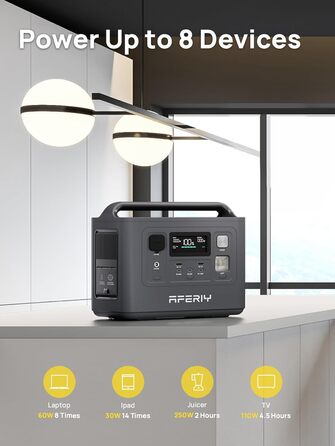 Портативна електростанція AFERIY, ємність 512 Wh, номінальна потужність 230 W