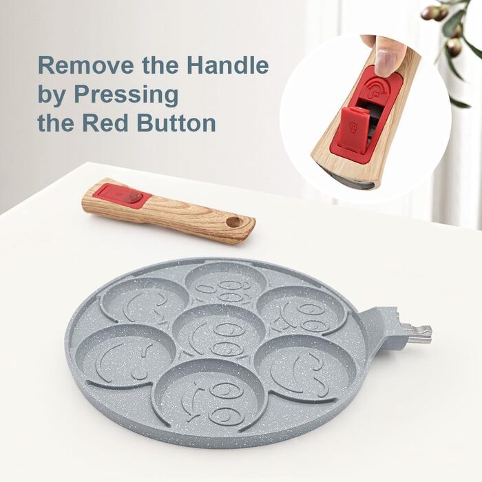 Сковорода для панкейків Induktion з антипригарним покриттям, 7 отворів, знімний ручка, для приготування яєць та дитячого сніданку - синій