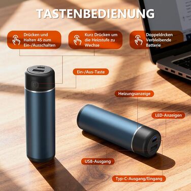 Електричні грілки для рук EXTSUD 2 шт. 5000mAh з USB-живленням, 3 режими нагріву, для кемпінгу, гольфу, подарунок (блакитний)