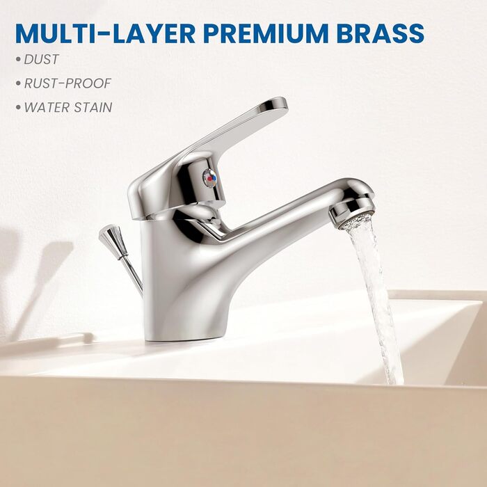 Змішувач для ванної кімнати Auralum з витяжною штангою, однорідний змішувач для раковини з комплектом зливу, хром. Змішувач для раковини, змішувач для ванної кімнати, одноручний змішувач, змішувач для раковини для ванної кімнати