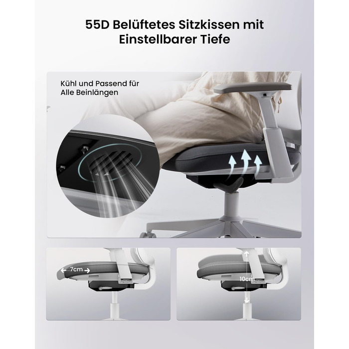 Офісний стілець ProtoArc Flexer ергономічний з регулюванням глибини сидіння, чорний. Сітчаста спинка, контурне сидіння для дому та офісу. Легкий монтаж.