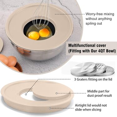 Набір місок для перемішування BEWOS 7 шт. з кришкою, нержавіюча сталь, з терткою, вкладна конструкція, розміри 0.5, 1, 1.4, 1.85, 2.35, 3.2, 4 л для змішування та подачі