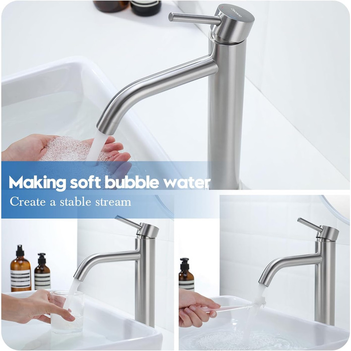 Змішувач для умивальника Decaura, хром, нержавіюча сталь, однорідний, висота виливу 250 мм, для накладної раковини