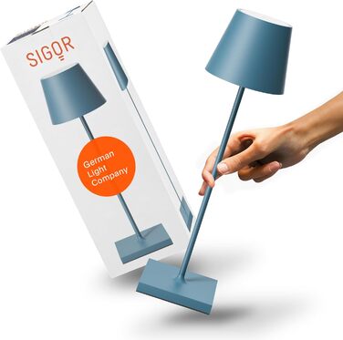 SIGOR Nuindie 2.0 - LED-лампа на акумуляторі, диммування, для дому та вулиці, IP54, 38 см, USB-C, 12 годин роботи, блакитний колір