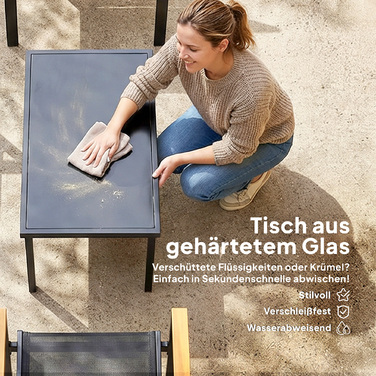 Набір садових меблів з металевим каркасом на 4 особи: диван на двох, крісло та приставний столик, 110x63,5x84 см, чорний колір