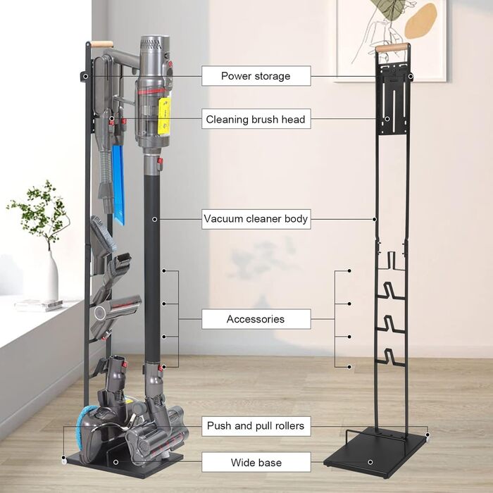 Підставка для Dyson V15-V6, тримач для пилососа Xiaomi, окремо стояча з коліщатками (чорна)