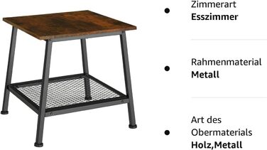 Журнальний столик TECTAKE з дерева та металу, приліжкова тумбочка з решіткою в нижній зоні, промисловий дизайн, 45,5 х 45 х 47 см, чорний металевий каркас (індустріальний темно-коричневий)