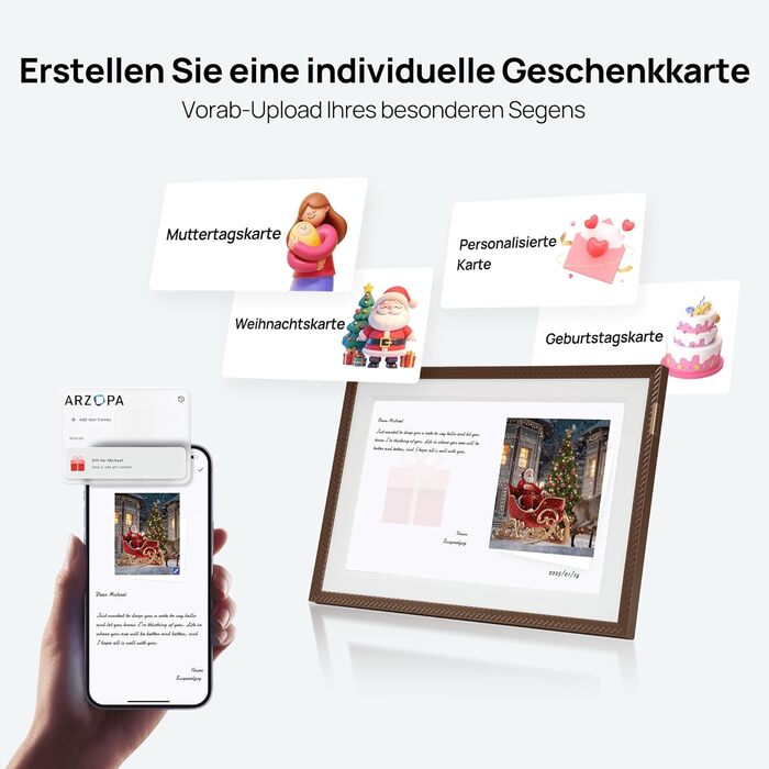 Цифровий фоторамка ARZOPA 15.6 дюймів з безлімітним хмарним сховищем, віддаленою передачею фото та відео, FHD сенсорним екраном. Ідеальний подарунок! Модель D15 (Коричневий)