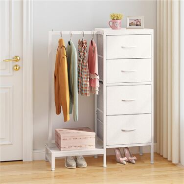 Комод 111 см з 4 висувними ящиками з тканини, полиця для одягу, білий комод для спальні, вітальні, передпокою, шафа для одягу, подарунок, 30T x 76.5B x 111H см (4 ящики), білий