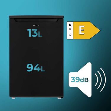 Холодильник Cecotec Bolero CoolMarket TT 107 L Black: міні-холодильник, клас E, регулювання температури, контейнер Crisper, морозильна камера, тиха робота