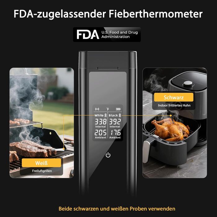 Бездротовий термометр для м'яса BlueSwan Grillthermometer з LCD дисплеєм (2 шт.), водонепроникні зонди IP67, 48 годин роботи від акумулятора, магнітна коробка, Bluetooth 150м, додаток з 9 режимами приготування, термометр для BBQ, духовки, гриля, кухні