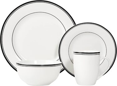 Набір посуду Domopolis Basics з 16 предметів для 4 осіб (чорний, набір столових приладів з квадратним обідком)