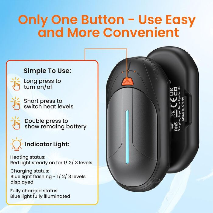 Електричні грілки для рук USB, 2 шт. - багаторазові, 3 режими нагріву, 20 годин роботи, для кемпінгу та активного відпочинку. Чорний колір.