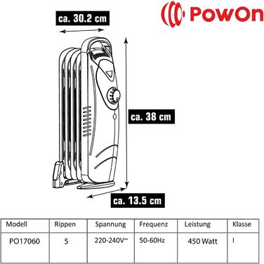 Масляний радіатор PowOn Енергозберігаючий 7 ребер - 30x14x38 Радіатор Електричний електричний обігрівач Енергозберігаючий радіатор Електричний енергозберігаючий електричний радіатор Електричні обігрівачі Масляні радіатори (450 Вт)