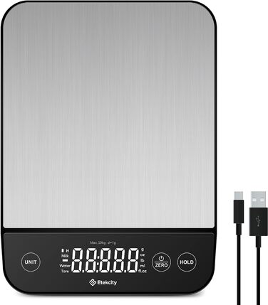 Кухонні ваги ETEKCITY цифрові USB до 10 кг / 1 г сріблясті