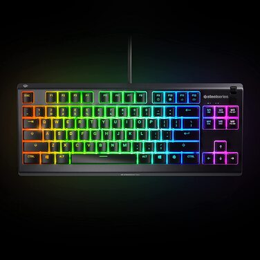 Клавіатура SteelSeries Apex 3 TKL для геймінгу – RGB, компактний форм-фактор TKL, волого- та пилостійкість, тихі геймінгові клавіші, DE Layout QWERTZ, чорний колір