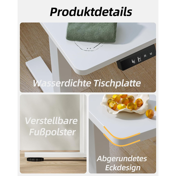 Електричний регульований стіл BEXEVUE 120x60 см, білий. Стіл для роботи, стоячи/сидячи з 2 функціями пам'яті. Комп'ютерний стіл