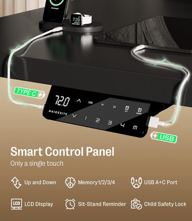 Регульований стіл MAIDeSITe S2 Pro 160x80 см: електричний, з захистом від зіткнень, чорний