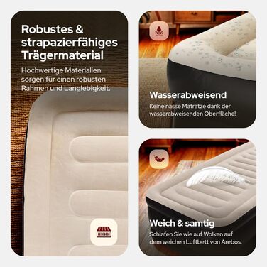 Надувний матрац Arebos самонадувний, 203x95x51 см, для 1 особи, з електричним насосом, для дому/кемпінгу, сірий/антрацитовий