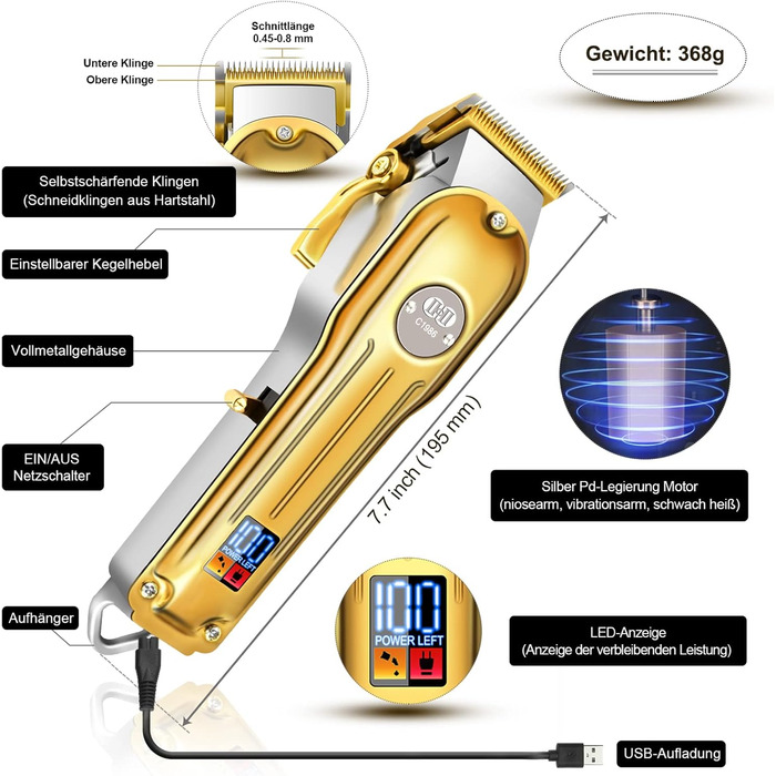 Професійний набір машинок для стрижки волосся CIICII (12 шт. USB LCD акумулятор) для перукаря своїми руками (золото)