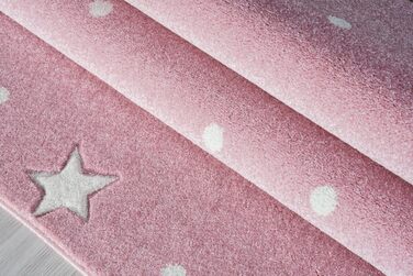 Дитячий килим Livone, що не вимагає особливого догляду, для дитячої кімнати, з рожево-білими крапками у вигляді зірок, Розмір 160 х 220 см
