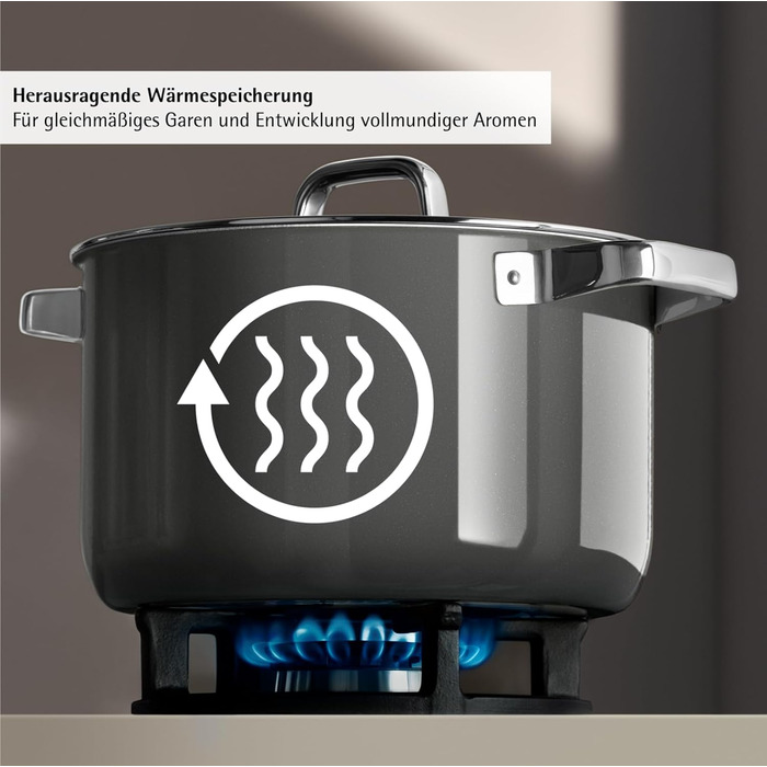 Набір каструль WMF Fusiontec 4 шт, нержавіюча сталь, індукція, для всіх плит, чорний (16/20/24 см) - Made in Germany