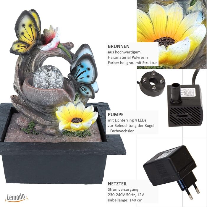 Керамічний фонтанчик для дому з мотивом метелика, настільний фонтан з насосом та обертовою кулею, водяний фонтан