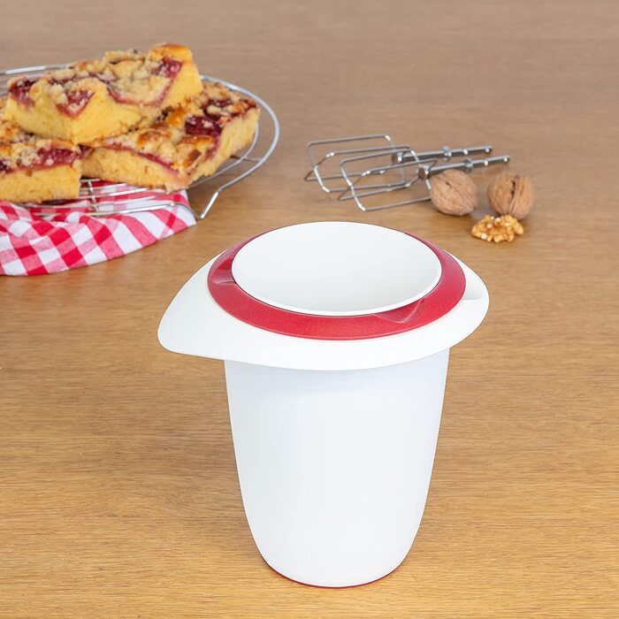 Набір для приготування та випічки Westmark Duo 4 предметів: каструля Quirltopf 1 л, миска для перемішування 3,5 л, мірна склянка 1 л, шпатель для тіста, пластик/силікон, прозорий/білий/червоний/чорний