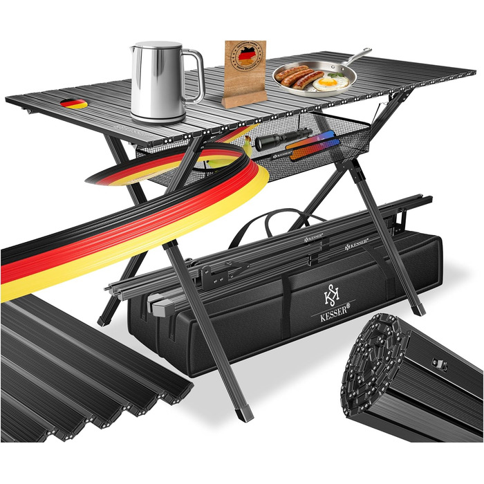 Складаний туристичний стіл KESSER® з алюмінієвим каркасом, регулюванням висоти, 90x53 см, до 100 кг, з сумкою та кишенькою