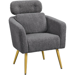 Крісло Yaheetech з тканини букле, крісло-релакс з регульованою спинкою та металевими ніжками, біле (темно-сіре)