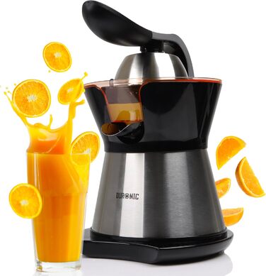 Електрична соковитискачка Duronic Saftpresse 600W - соковитискачка для цитрусових з нержавіючої сталі, 400мл, 2 конуси
