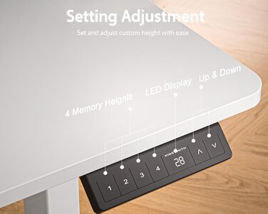 Електричний письмовий стіл WALKINGDESK з регулюванням висоти, 2 шухлядами, ергономічний сидячи-стоячи, для домашнього офісу, з полицею, гачком, DIY-панеллю, 122x61 см, білий