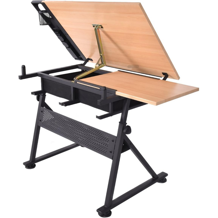 Дерев'яний дитячий стіл DREAMADE з регулюванням висоти та нахилу, з ящиками та табуретом - ідеальний для школи та офісу