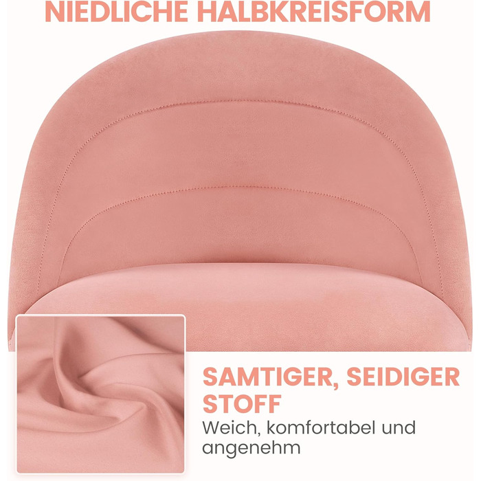 Крісло Yaheetech для дому та офісу: регульоване, обтягнуте велюром, з поворотним механізмом, до 136 кг, білий/рожевий