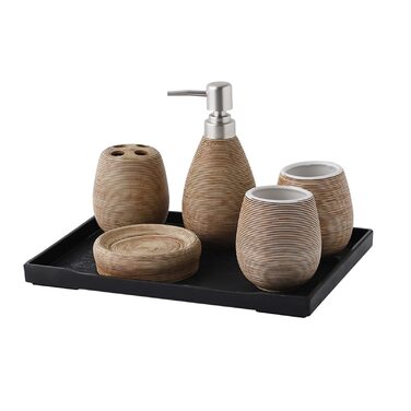 Набір аксесуарів для ванної кімнати Beige, 6 предметів, кераміка, декор, мильниця, дозатор для мила, подарунок