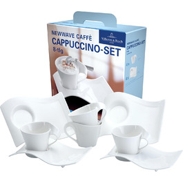 Набір кавовий Villeroy & Boch NewWave Premium Cappuccino 8 предметів на 4 персони, білий, для кавоварки, миюча посудомийна машина, дизайн хвиля, 4 шт.