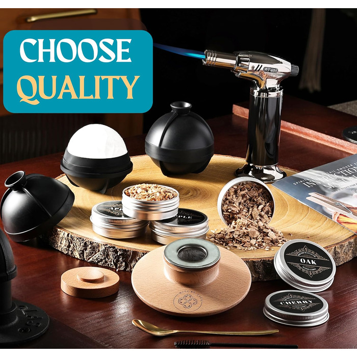 Набір для копчення коктейлів та віскі – Smoker Kit з лампою, формочками для льоду та стружкою деревини