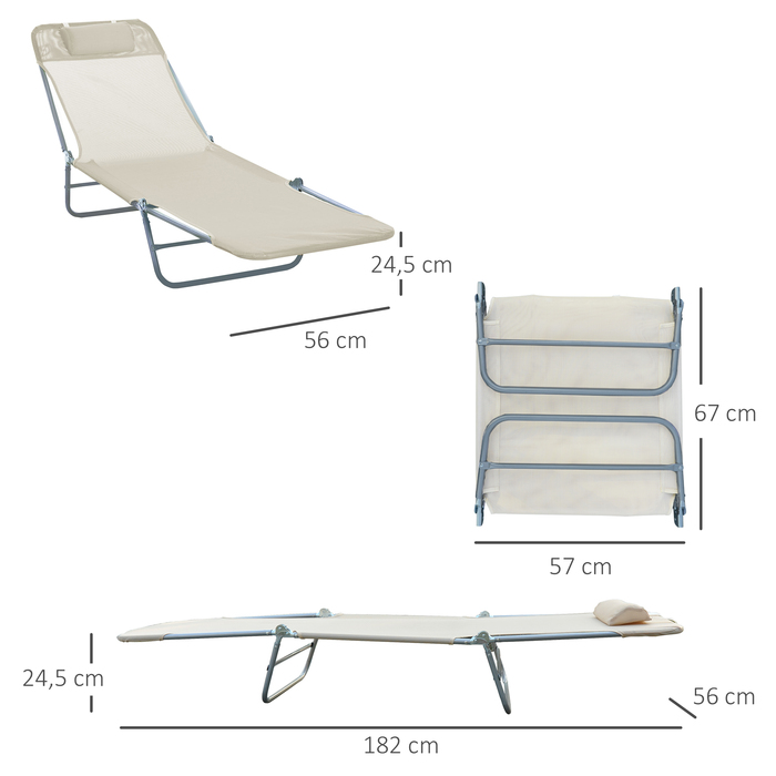 Outsunny Sun Lounger Садовий шезлонг Relax Lounger 4 кольори кремовий, складний і стійкий до погодних умов для саду, балкона, тераси