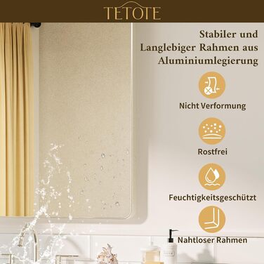 Дзеркало для ванної кімнати TETOTE 40x50 см, прямокутне, з металевим каркасом, з закругленими кутами, скло загартоване