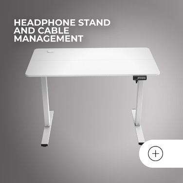 Стол Mars Gaming MGD-ERGOPRO: електричний, регульована висота 73-118 см, карбонова поверхня, металева конструкція, тримач для навушників, керування кабелями, 110x60 см, білий