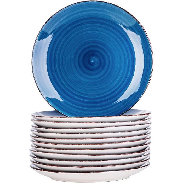 Кераміка обідньої тарілки Vancasso, плоска тарілка Bella з 4 предметів, набір тарілок для посуду Тарілка для сніданку Обідня тарілка, стиль Марокко, ручний розпис (26,7 см (10,5 дюймів), синій)