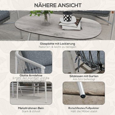 Комплект садово-патіо меблів, 4 місця, з функцією гойдання, з подушками для сидіння, з ротангу, металевий каркас, сірий