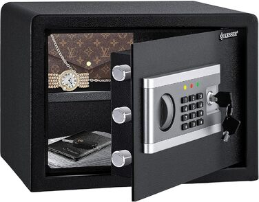 KESSER® Електронний сейф | 38x30x30 см | з батарейним відсіком | Вбудоване освітлення | Настінний/підлоговий сейф | Чорний