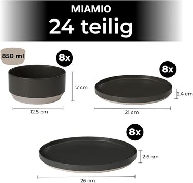 MIAMIO Набір посуду 4 персони / 16-ти частинний сервіз з каменю бежевого кольору - підходить для миття в посудомийній машині та використання в мікрохвильовій печі - Колекція Sierra (Темний, Набір посуду (24x))