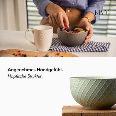 Набір кавових чашок KIVY 6 шт. по 400 мл - великий набір кави, чайний набір, керамічні чашки, кольорові, набір чашок, сучасний чайник