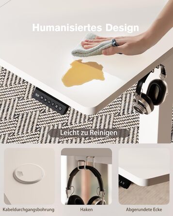 Регульований стіл Devoko з USB-роз'ємом, електричний, 160x70 см, білий