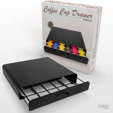 Тримач для капсул кави Gadgy | Сховище для 36 капсул з шухлядою | Тримач капсул кави з нержавіючої сталі, чорний