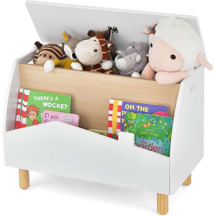 COSTWAY Скринька для іграшок з полицею, дерев'яна іграшковий ящик з кришкою, комод для іграшок, органайзер для дитячої кімнати, 60x30x44 см (Білий)