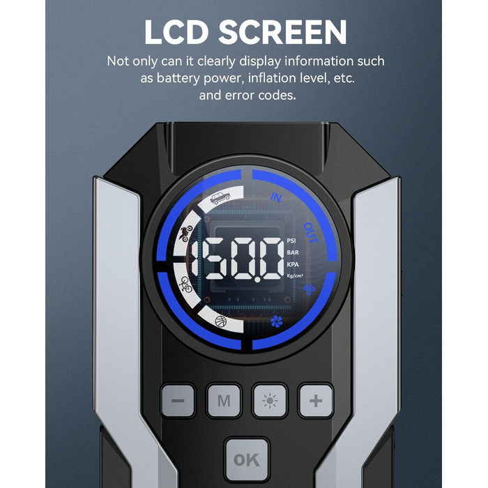 Портативний пусковий пристрій Starthilfe Powerbank з компресором 150PSI, 12V, для автомобілів (бензин/дизель до 12L), LED-ліхтарик, 6000A