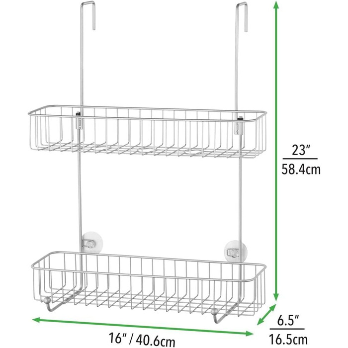 Душова полиця mDesign з металу, стійкого до іржі - легке кріплення на двері душової кабіни - душова полиця з 2 рівнями - душові аксесуари без свердління - (сріблястого кольору)